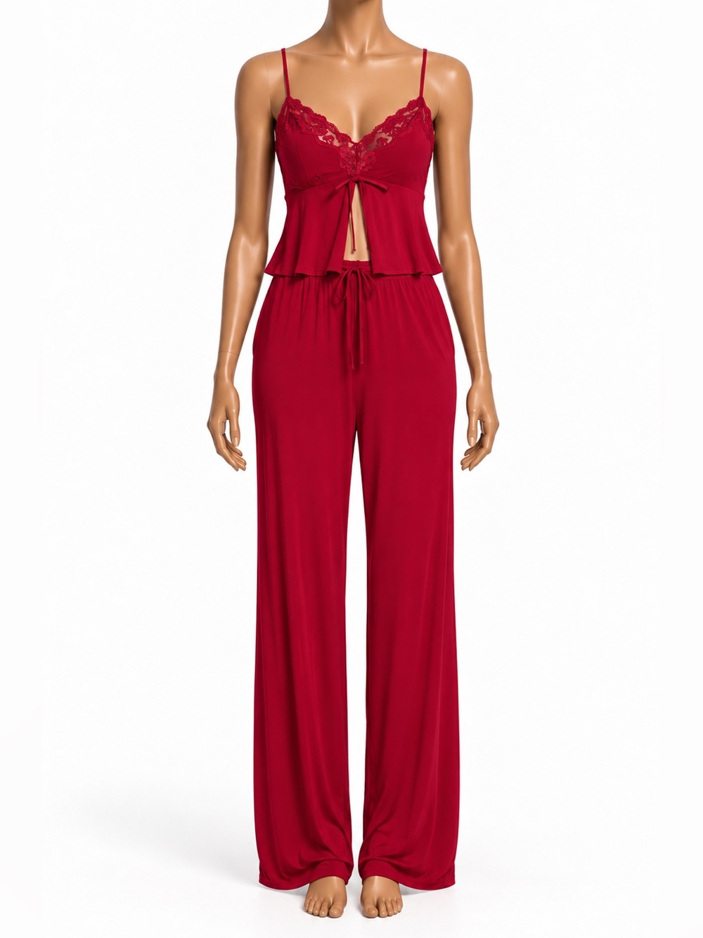 Victoria's Secret Red Lace-Trim Camisole Jumpsuit
